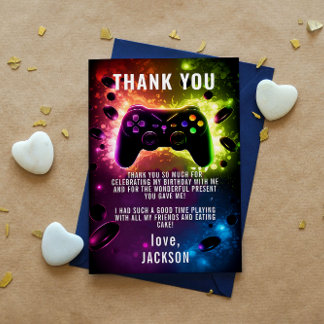 Level Up! Neon Video Game Birthday Party Thank You Card