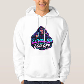 Level Up Or Log Off Funny Gamer Boy Cyberpunk  Hoodie