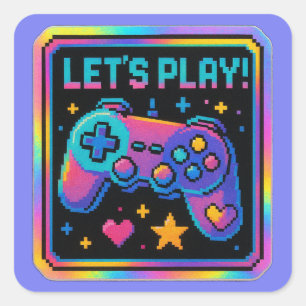 LEVEL UP Pixel Art Gamer Badge Square Sticker