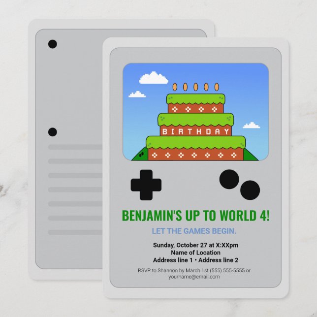 Level Up! Printable Video Game Party Invites (Front/Back)