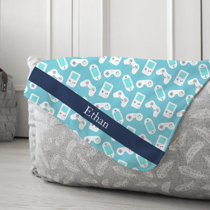 Level Up   Retro Gamer Pattern Personalised Sherpa Blanket