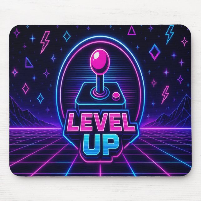 Level Up Retro Synthwave Joystick Mousepad (Front)