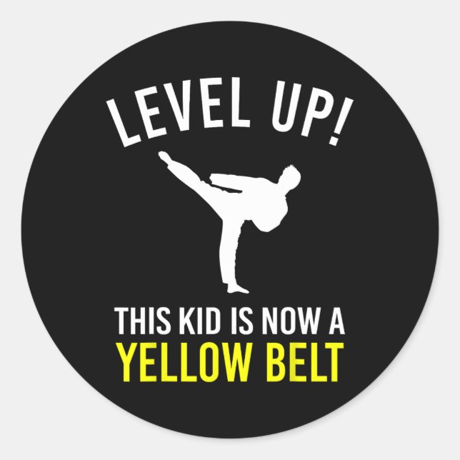 Level Up! This Kid Is Now A Yellow Belt Karate Awa Classic Round Sticker (Front)