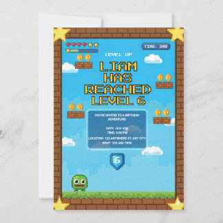 Level Up Video Game Birthday Party Invitation