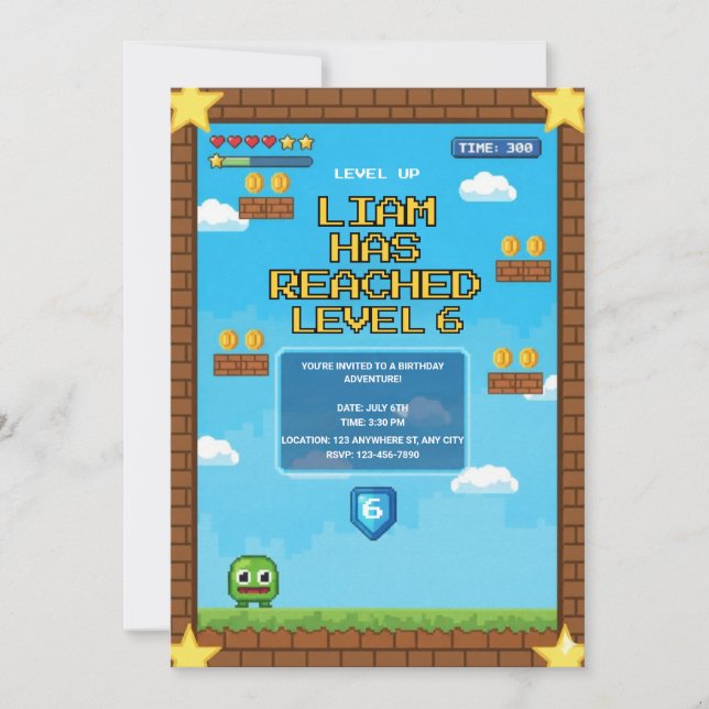 Level Up Video Game Birthday Party Invitation (Front)