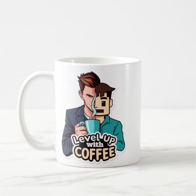 Level Up with Coffee (man) Coffee Mug (Left)