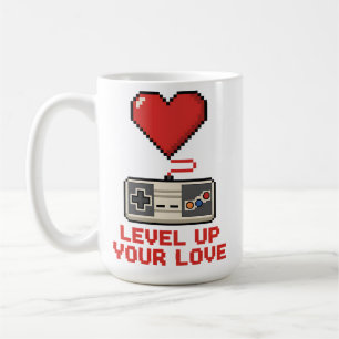 Level Up Your Love, Retro Pixel Gaming Design Coffee Mug