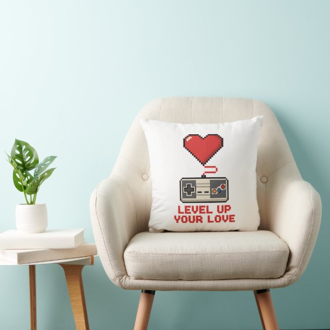 Level Up Your Love, Retro Pixel Gaming Design Cushion (Chair)