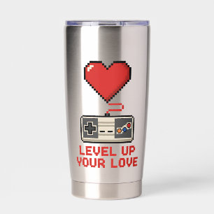Level Up Your Love, Retro Pixel Gaming Design Insulated Tumbler