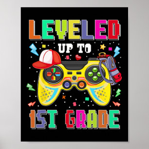 Leveled Up To 1st Grade Gamer First Day Boys Back  Poster