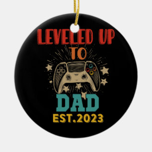 Leveled Up To Dad Est 2023 Funny Gamer Expecting Ceramic Tree Decoration