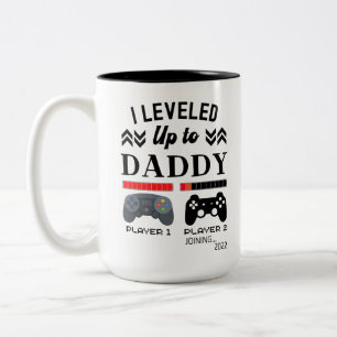 Leveled up to daddy player 1 2 joining gamer games Two-Tone coffee mug