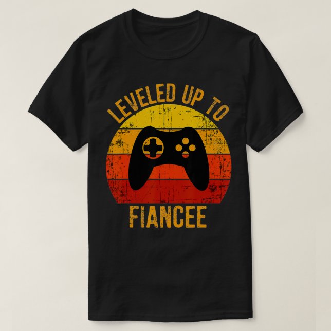 Leveled Up to Fiancee Funny Gaming for Video Gamer T-Shirt (Design Front)