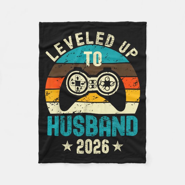 Leveled Up To Husband 2026 Newlywed Groom Just Mar Fleece Blanket (Front)