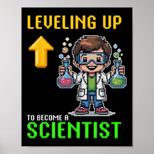 Leveling Up Scientist Ck To School Funny Gamer Boy Poster