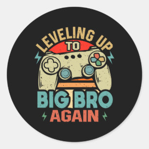 Leveling Up To Big Bro Again Vintage Gamer Brother Classic Round Sticker