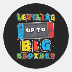 Leveling Up To Big Brother For Gamer Boys Kids Men Classic Round Sticker