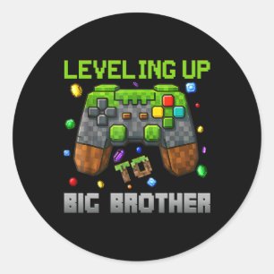 Leveling Up To Big Brother Shirt Funny Gamer Pixel Classic Round Sticker