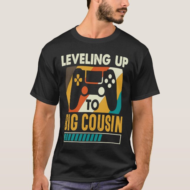 Leveling Up To Big Cousin Baby Announcement Player T-Shirt (Front)