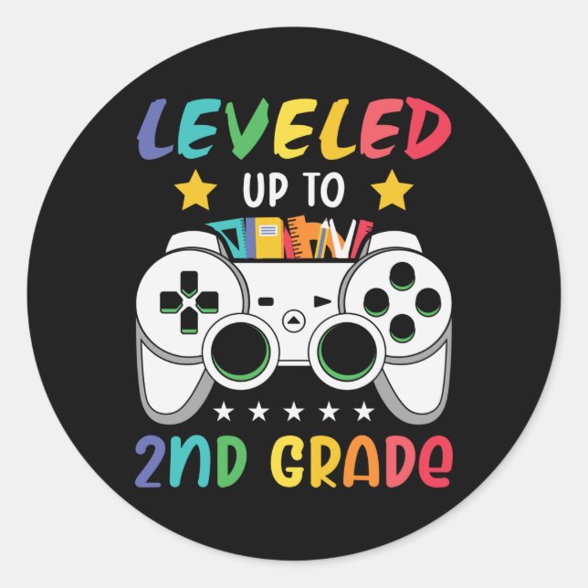 Levelled Up To 2nd Grade Back to School Video Game Classic Round Sticker (Front)