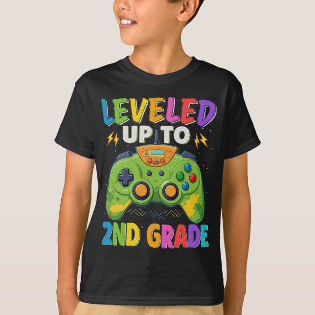 Levelled Up To 2nd Grade Gamer Back To School Boys T-Shirt (Front)