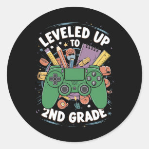 Levelled Up To 2nd Grade Gamer Back To School Classic Round Sticker