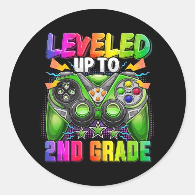 Levelled Up To 2nd Grade Gamer Back To School Firs Classic Round Sticker (Front)