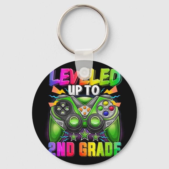 Levelled Up To 2nd Grade Gamer Back To School Firs Key Ring (Front)