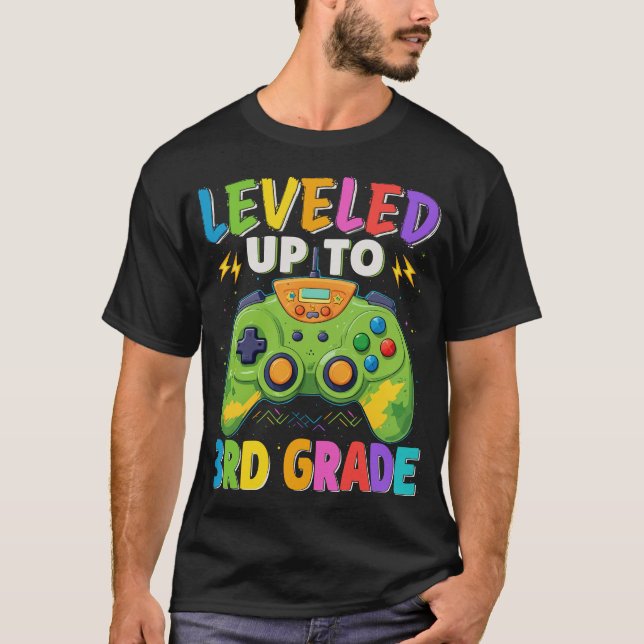 Levelled Up To 3rd Grade Gamer Back To School Boys T-Shirt (Front)