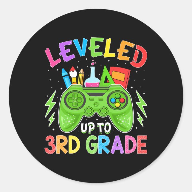 Levelled Up To 3rd Grade Gamer Back To School Firs Classic Round Sticker (Front)