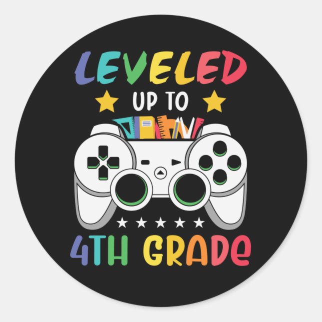 Levelled Up To 4th Grade Back to School Video Game Classic Round Sticker (Front)