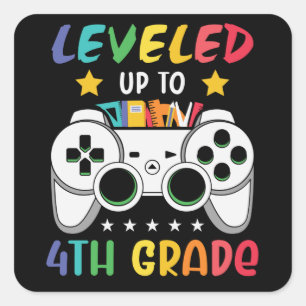 Levelled Up To 4th Grade Back to School Video Game Square Sticker