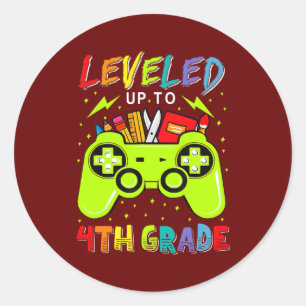 Levelled Up To 4th Grade Gamer Back To School Classic Round Sticker