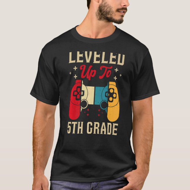 Levelled Up To 5th Grade Gamer Back To School Firs T-Shirt (Front)