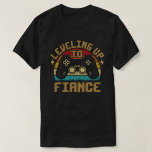 Levelled Up To Fiance Gamer Newly Engaged Couple T-Shirt