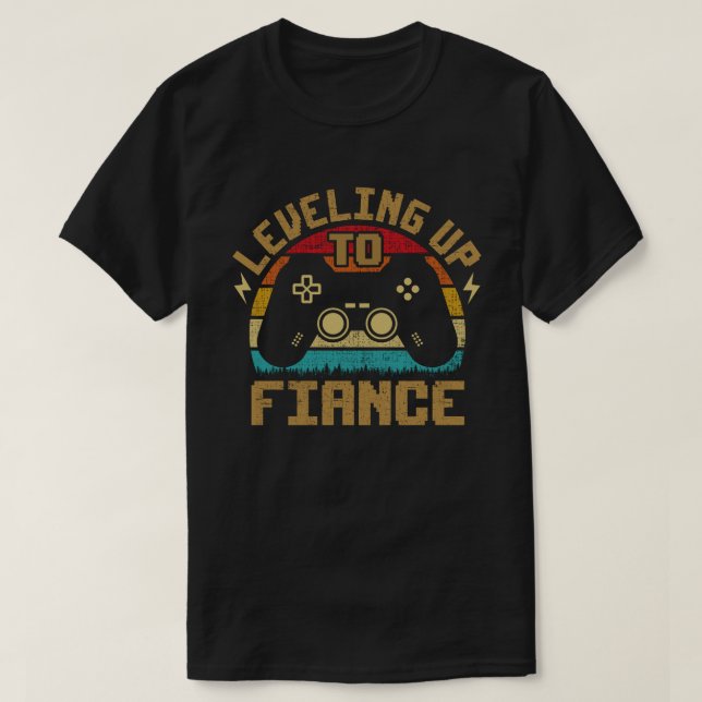 Levelled Up To Fiance Gamer Newly Engaged Couple T-Shirt (Design Front)
