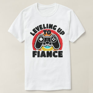 Levelled Up To Fiance Gamer Newly Engaged Couple T-Shirt