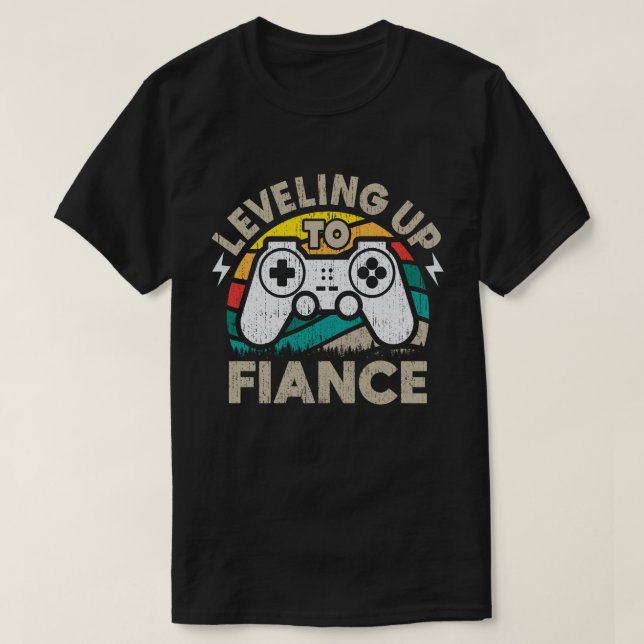 Levelled Up To Fiance Gamer Newly Engaged Couple T-Shirt (Design Front)