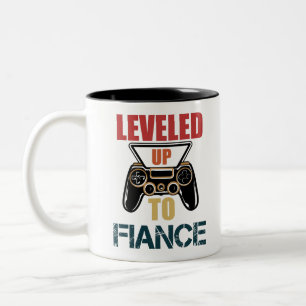 Levelled Up To Fiance Vintage Gaming Fiance T-Shir Two-Tone Coffee Mug