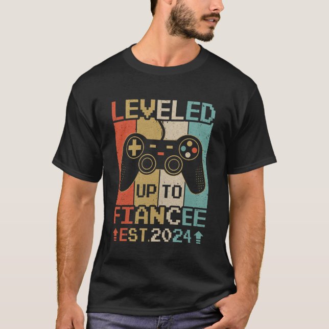Levelled Up To Fiancee 2024 Newly Engaged Matching T-Shirt (Front)