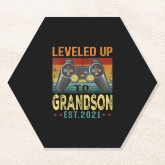 Levelled Up To Grandson 2021 Video Gamer Paper Coaster
