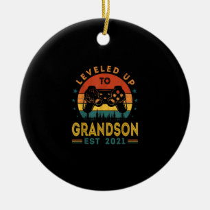 Levelled Up To Grandson Est 2021 Video Gamer Ceramic Tree Decoration