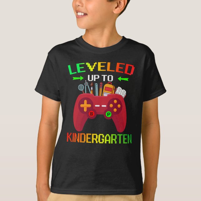 Levelled Up To Kindergarten Gamer Back To School F T-Shirt (Front)