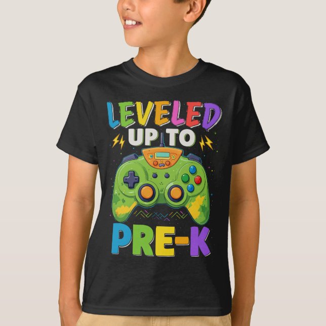 Levelled Up To Pre-k Gamer Back To School Boys T-Shirt (Front)