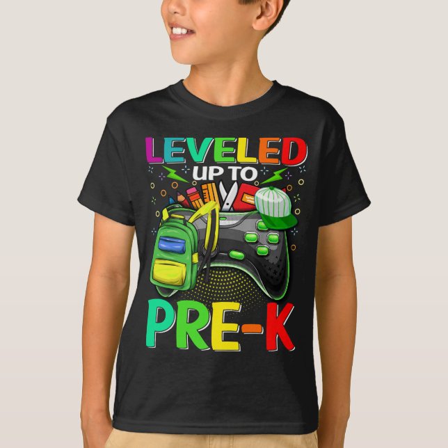 Levelled Up To Pre-K Gamer Back To School First Da T-Shirt (Front)