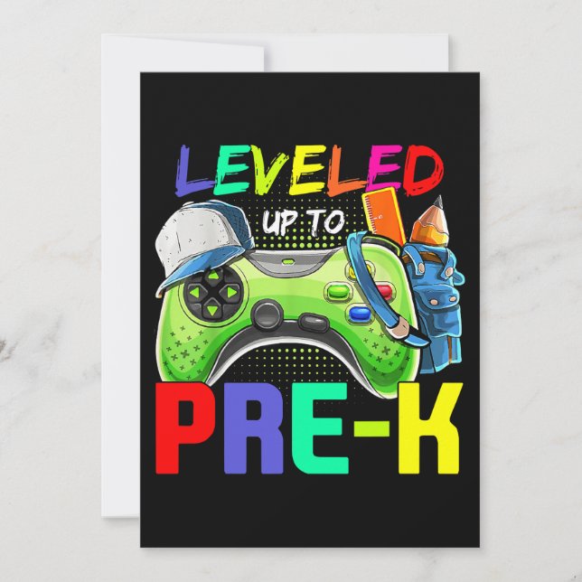 Levelled Up To PreK Gamer Back To School First Day Invitation (Front)