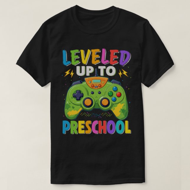 Levelled Up To Preschool Gamer Back To School Boys T-Shirt (Design Front)