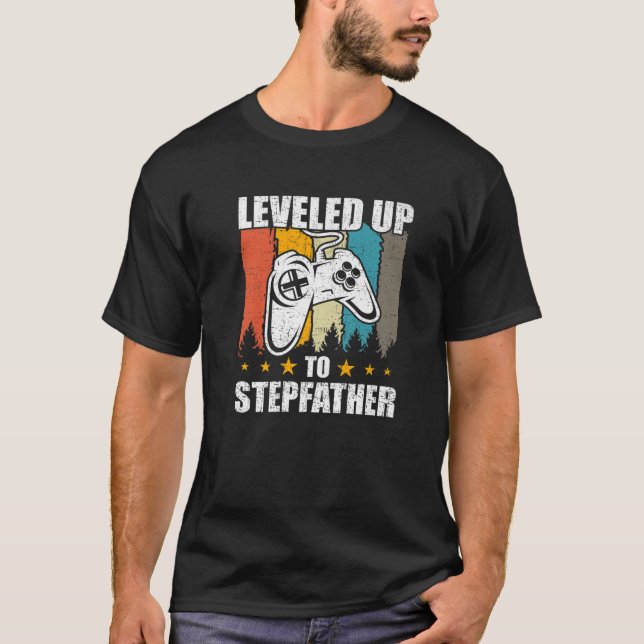 Levelled Up To Stepfather Video Gamer Gaming T-Shirt (Front)