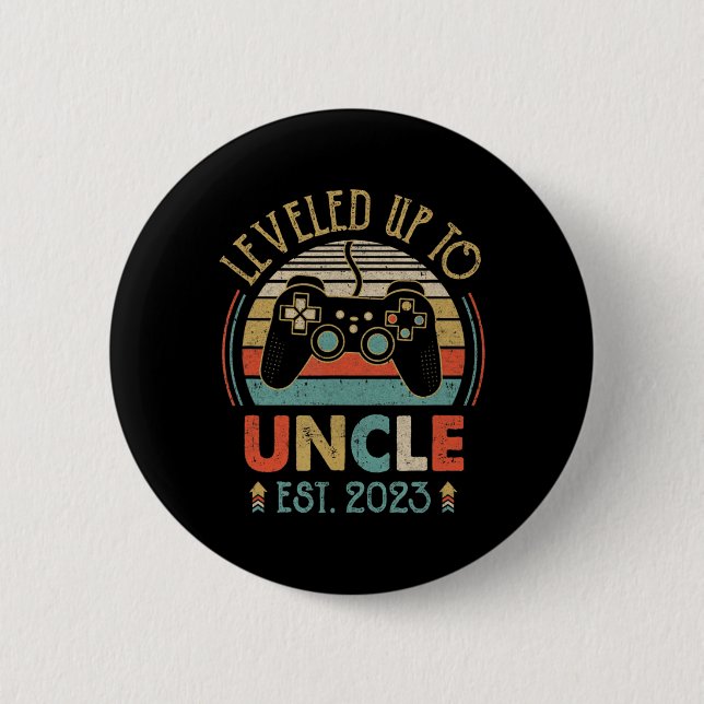 Levelled Up To Uncle 2023 Video Game Promoted To U 6 Cm Round Badge (Front)