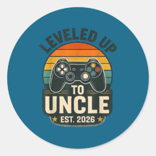 Levelled up to uncle 2026 gamer gaming pregnancy classic round sticker